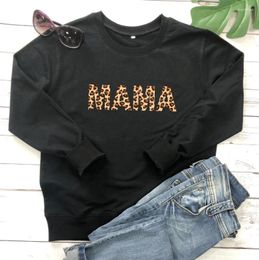 Women's Hoodies Leopard Print MAMA Sweatshirt Mother's Day Sweats Gift Jumper Life Sweat Women Fashion Casual Cotton Pullover Tops