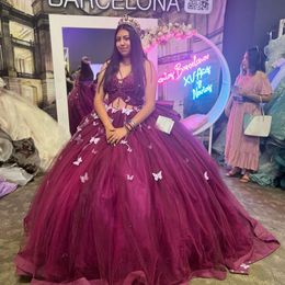 Wine Red Shiny Sexy V Neck Off Shoulder Quinceanera Dresses Ball Gown 2024 Beads Bow Sweet 16 Party Dress vestidos de 15