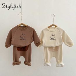 Clothing Sets Clothing Sets Ins winter clothes baby rabbit print set boys and girls Plush thickened top pants 2-piece set 230213 Z230726
