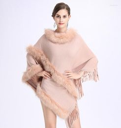 Women's Sweaters Europe 2023 Autumn Winter Loose O Collar Tassel Pullover Sweater Women Fashion Faux Fur Warm Cape Shawl Coat W705