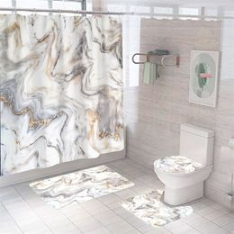 Shower Curtains Luxury 3D marble shower curtain set polyester fabric waterproof bathroom curtain modern style printed bathroom toilet cover pad 230726