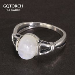 Wedding Rings Real 925 Sterling Silver Bella Ring Adjustable Opening Natural Moonstone Vintage Twilight Jewelry 230726