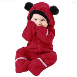 Clothing Sets Clothing Sets Baby Winter Clothes Footed Romper Infant Girls Boys Solid Cartoon Fleece Ears Hoodie Robe De Noel Fille Z230726