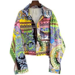 Women's Jackets 2023 Autumn New Abstract Pattern Printed Denim Jacket Ladies Fashion Vintage Long Sleeve Tops Single-Breasted Coats For Female J230726