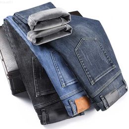 Men's Classic Men Slim Fit Jeans Fleece Denim Business Fashion Loose Casual Stretch Pants Male Brand Plus Velvet Warm Trousers 230316 L230726