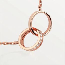 European style double ring pendant necklace Jewellery mens and womens round full two rows of diamond necklaces couple gifts205r