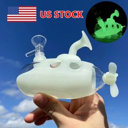 5" Glow in the Dark Glass Water Pipe Bong Submarine Hookah Shisha Pipe+14mm Bowl