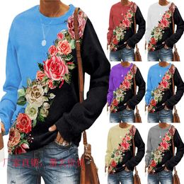 Women's Hoodies Loose T-shirts Women Jumpers Long Sleeve O-neck Tops Woman Pullover Female Flower Sweatshirt Casual Sexy Cloth Undershit