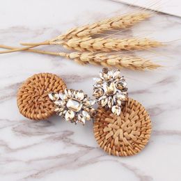 Dangle Earrings Korea Handmade Wooden Straw Weave Rattan Vine Braid Drop Vintage Fashion Crystal Geometric Long Tassel