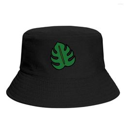Berets Monstera Leaf Pattern Bucket Hat For Women Men Students Foldable Bob Fishing Hats Panama Cap Autumn