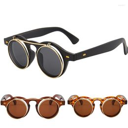 Sunglasses BEGREAT Small Round Double Bridges For Men Women Retro Punk Vintage Flip Lens Shades UV400 Rivets Sun Glasses