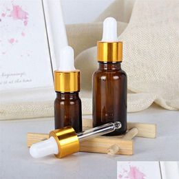 Packing Bottles 5-100Ml Amber Glass Empty Essential Oil Dropper Bottle Refillable With Metal Screw Mouth Drop Delivery Office School B Otg2Z