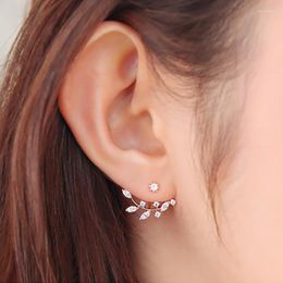 Stud Earrings Fashion Korean Elegant Leaf Leaves Asymmetric Crystal For Women Piercing Jewellery Hanging Gifts