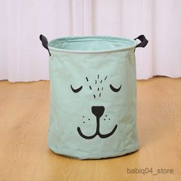 Storage Baskets Cute Large Capacity Foldable Laundry Basket Storage Organisers For Kids Baby Toys Round Waterproof Dirty Clothes Basket Bathroom R230726