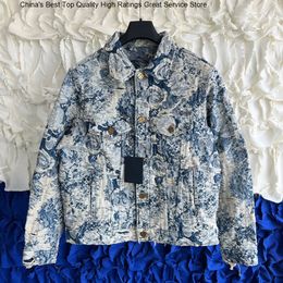 Mens Jackets Fall Spring Premium Classic Distressed Jungle Print Loose Denim Jacket 230726