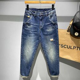 Men's Vintage Skinny Jeans for Men Wash Bleach Wear Tear Ripped Fashion Street Casual Elasticity Cotton Male Denim Pants 230316 L230726