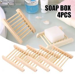 Soap Dishes Set of 4 Bamboo Soap Dish Simple Design Soap Holder Slotted Draining Soap Tray for Bathroom Kitchen GRSA889 230726