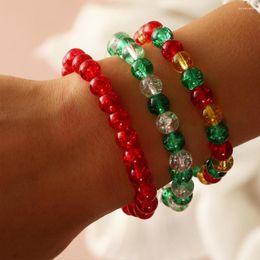 Charm Bracelets NINGW 3 Pcs Set Christmas Simple Temperament Beaded Glass Bracelet For Women's Round Beads Chain Bangles Jewellery