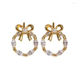 Dangle Earrings KAITIN Zircon Pearl Bow Women Personalized Geometric Light Luxury Versatile Female Gold Plated Jewelries