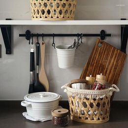 Plates Kitchen Storage Baskets Beige Tassels Rattan Frame For Dry Fruit Ingredients Nordic Style Home Bathroom Decoration