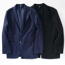 Men's Suits Mens Navy Blue 95% Linen Blazer Jacket 2023 Brand Refreshing Breathable Sports Coat Stylish Casual Solid Colour Retro Jackets