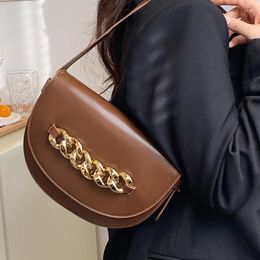 Evening Bags Fashion Ladies Semicircle Saddle 2023 Quality Retro Chain Handbags PU Leather Shoulder For Female Axillary Bolsas