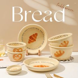 Dinnerware Sets Lovely Pure Colour Bread Tableware Korean Wind Net Red Household Ceramic Bowl Dish Set Flavour Beef Horn Cabbage Soup