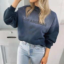 Womens Hoodies Sweatshirts Aich Mirror City Letter Graphic Print Sweatshirt Women Long Sleeve ONeck Cotton Female Pullover Vintage Casual Lady Top 230725