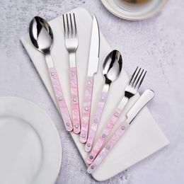 Dinnerware Sets Pink Butter Knife Fork Spoon Meteor Coloured Light Tableware Mirror Face Luxury Western Cake Shovel Rice