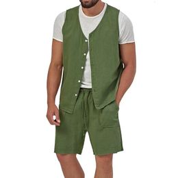 Men's Tracksuits Summer Fashion Sets Casual Solid Colour Loose VNeck Sleeveless Tank Tops Coat And Shorts Two Piece Suits For Men Clothing 230725