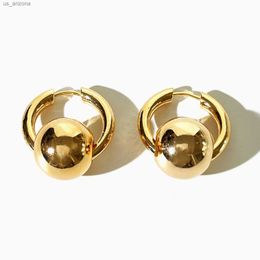Peri'sbox Simple Solid Gold Silver Plated Big Ball Hoop Earrings for Women Chubby Lightweight Round Ball Huggie Earrings Stylish L230620