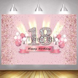 Background Material Pink 18 Photo Background Girl Happy Birthday Party Balloon Rose Gold Champagne Decoration Photo Background Banner X0725