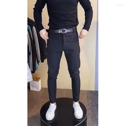 Men's Pants 2023 Slim Casual Trousers Male Button Suit Feet Autumn Korean Style Solid Colour Business L114