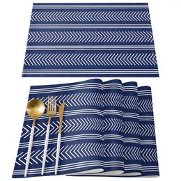 Table Mats Blue Arrow Stripes Texture Kitchen Dining Decor Accessories 4/6pcs Placemat Heat Resistant Linen Tableware Pads