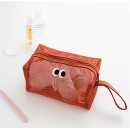 Candy Colour Mesh Makeup Pouch Cute Big Eyes Cosmetic Zipper Bag Portable Makeup Case Makeup Bag Portable Toiletry Storage Bag