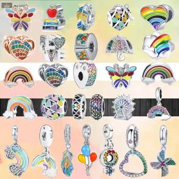 925 Silver Fit Charm 925 Bracelet Colorful Shiny Rainbow Pinwheel Positioning Buckle Classic Charms for Charms Jewelry 925 Charm Beads Accessories