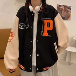 Womens Jackets Deeptown Vintage Baseball Jacket Oversize Korean Fashion Y2k Streetwear Varsity College Bomber Coat Aesthetic 230726