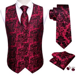 Mens Vests 4PC Silk Vest Red Black Gold Green Purple Slim Fit Waistcoat Tie Pocket Square Cufflinks Set Wedding Formal BarryWang 230726