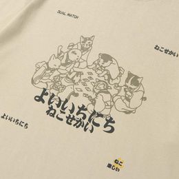 Coats Hip Hop Men Streetwear T Shirt Japanese Kanji Animals Print Tshirt 2023 Haruku Cotton Casual Summer Short Sleeve Tshirt White