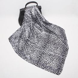 Scarves 90 Women Silk Leopard Print Foulard Satin Square Head Hijab Scarfs For Ladies Shawls Bandana Large Scarf
