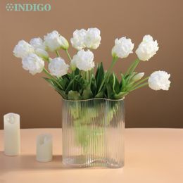 Dried Flowers Multiple Petals Parrot Tulip Bouquet 3 Flowers2 Bud Real Touch Silicone Home Decoration Artificial Flower Wedding INDIGO 230725