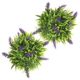 Decorative Flowers 2pcs 20cm Artificial Topiary Boxwood Balls Lavender Green Grass Wall Mount Simulation Decoration For Backyard Garden