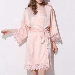 Women's Sleepwear Ladies Solid Colour Night Dress Lace Robe Cardigan Up Morning Gown Long Loose Women Bathrobe Sleeves Nightgown Shirts
