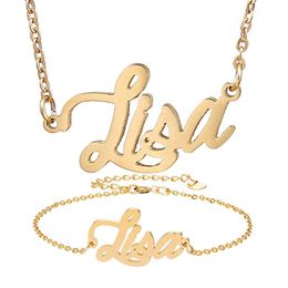 Nameplate Necklace Bracelet Set for Women Lisa Letter Gold Choker Chain Name Pendant Charm Girl frined Birthday Gi303d