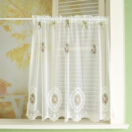 Curtain Rose Embroidery Half Curtains Lace Rod Pocket Short For Kitchen Cabinet Door Cafe Window Cotton Sheer Valance