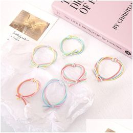 Hair Accessories Color Couple Knot Head Rope Womens High Elastic Durable Binding Rubber Band Leather Er Korean Lovely Horsetail Circle Dhvdp