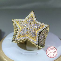 Wedding Rings 925 Silver Classic Yellow Gold Five Star Zircon Ring For Women Men Big Ring Party Birthday Jewellery Gift 230725