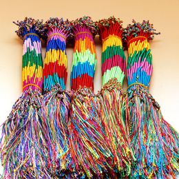 Bangle 100Pcs/Set Bulk Wholesale Random Colourful Rope Rainbow Colour Mix Braid Tassel Bracelet For Women Men Thread Knot Hand-woven Gift 230726