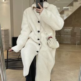 Women's Fur 2023 Autumn And Winter Women Solid Colour Fallow Retro Soft Llapel Lamb Silhouette Loose Warm Long Coat Female