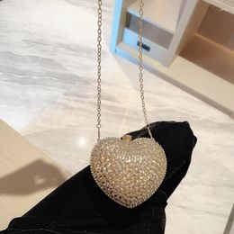 Evening Bags 2023 Heart Shape Women Shoulder Bag Luxury Shiny Rhinestone Ladies Fashion Gold Female Party Wedding Handbag Clutch